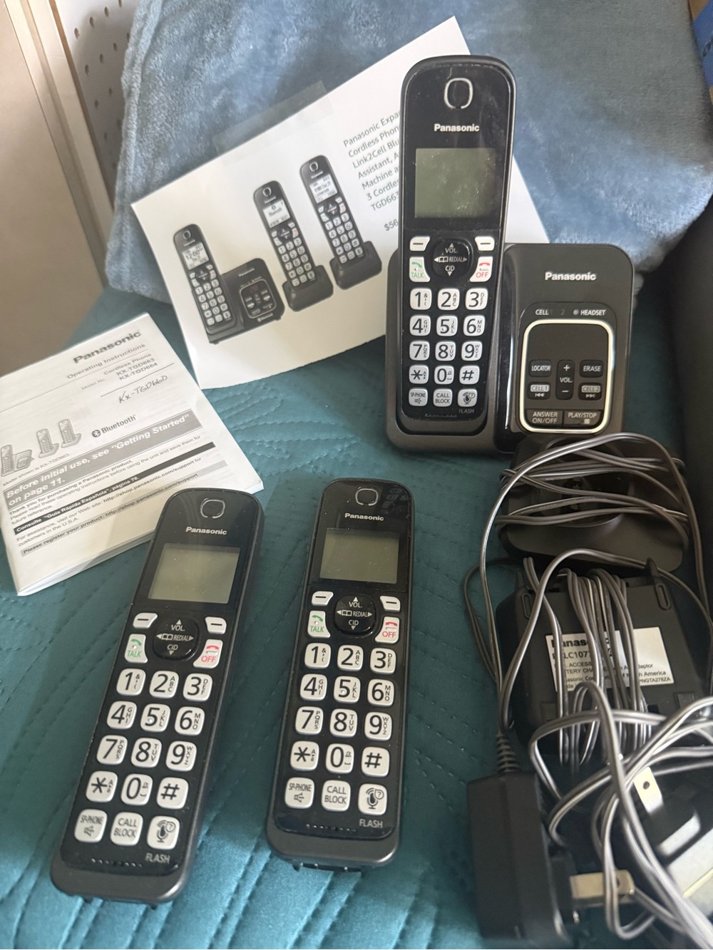 Panasonic Black 3 Handset Cordless Phone System with Charging Base
